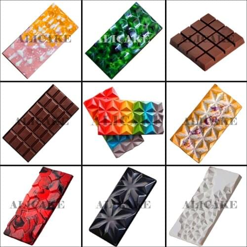 3D Polycarbonate Chocolate Bar Molds Diamond Thick Tray for Food Grade Chocolate Moulds Form Bakery Baking Pastry Tools