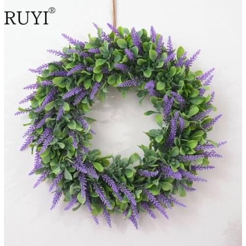 46cm Artificial Flower Lavender American Grass Wreath Pastoral Wedding Door Decoration Outdoor Window Wreath Home Decoration