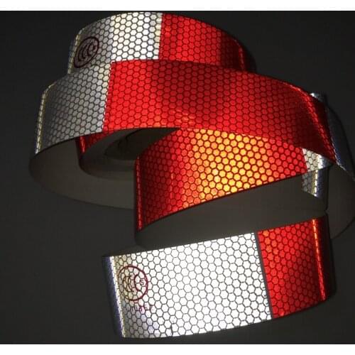 5cm*28M PVC White Add Red Reflective Warning Tape Directly Paste For Van Car Warning Posted