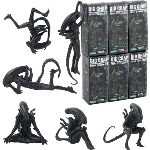 6pcs/ set Alien Big Chap Mini Kotobukiya Alien Daily Life Hang Down Squat Daydream Yoga Relax Headspin Figures