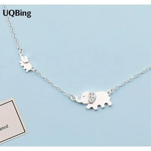 925 Sterling Silver Minimalist CZ Zircon Double Elephant Clavicle Chain Necklaces Accessories
