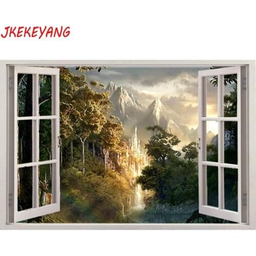 5d diy Diamond Painting"Forest castle Window"Full,square Embroidery,handmade Drill Mosaic,art,Crafts Y3030
