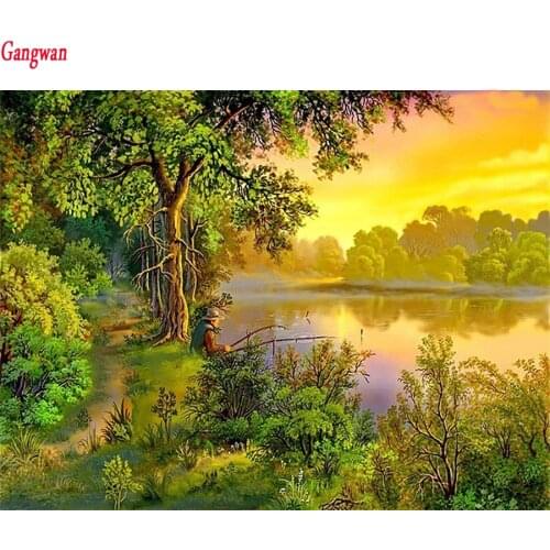 Full,square,round Diamond Embroidery,natural scenery landscape 5d Diamond Painting,lake,tree,Cross Stitch,3D,Mosaic photo custom