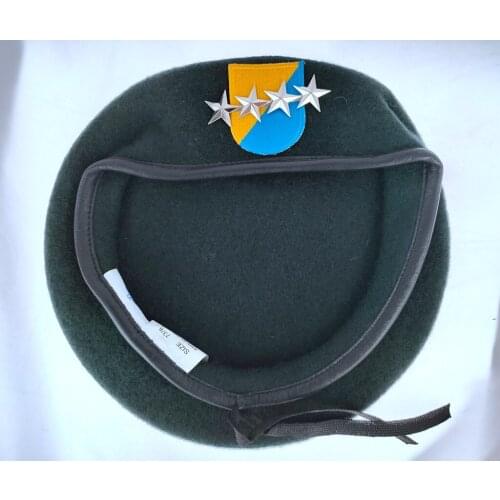 US Army 8th Special Forces Group Wool Blackish Green Beret OFFICER 4 STAR GENERAL RANK INSIGNIA Military Hat 1963~1972