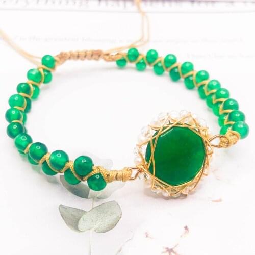 Stone Wrap Bracelet Femme Amethysts Green Gemstone Crystal Rope Braid Yoga Friendship Bracelet Bracelet Bohemian Jewellery