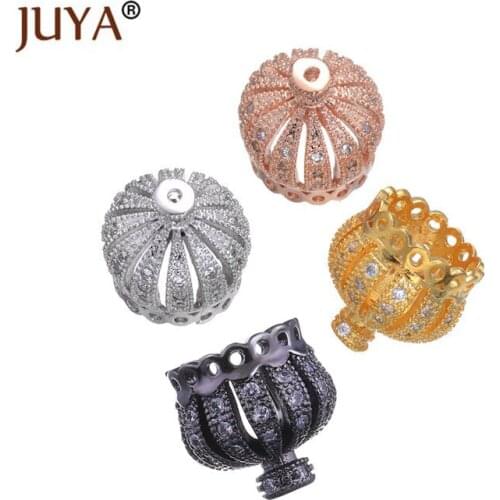 JUYA 5 Pcs/lot Fashion Copper Zircon 13mm Crown Charm Beads Accessories Tassel Caps For Jewelry Making