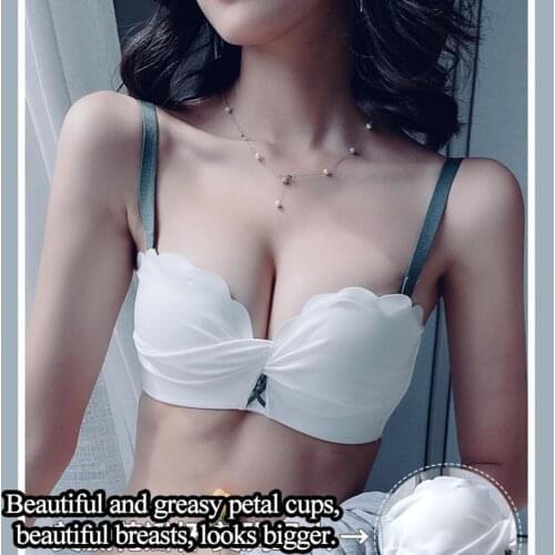 Non marking bra girl small chest gathered bra set without steel ring top support bra