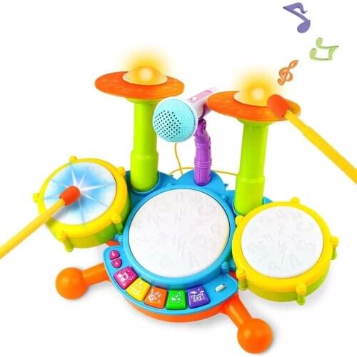 Kids Musical Instrument Toy Set Electronic Drum Kit with Light Music Adjustable Microphone Educational Toys Gift for Performance