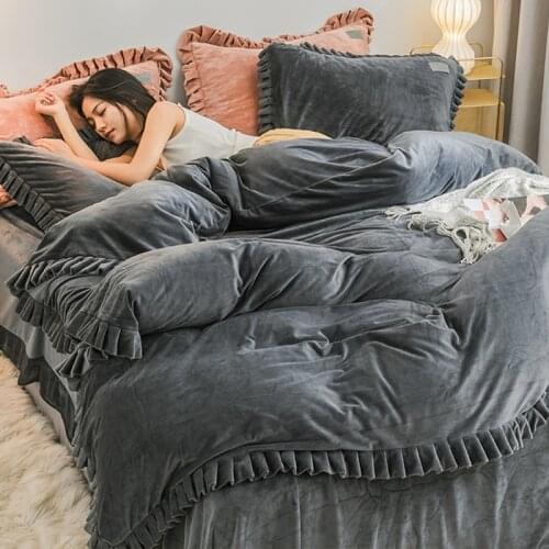Thick Milk Fleece Coral Four-Piece Double-Sided Duvet Cover Flannel Bed Sheet Winter Crystal Reliable Quality Warming Colorful