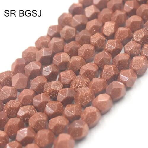 Free Shipping 8mm Faceted Round Polygonal Gold Sand Stone Gems Natural Stone Findings Handwork DIY Beads Strand 15"