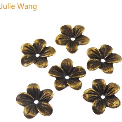 Julie Wang 60PCS/Lot Antique Bronze Alloy Flower Shape Beads Charms Jewelry Making Earring Necklace Handcrafts DIY Finding