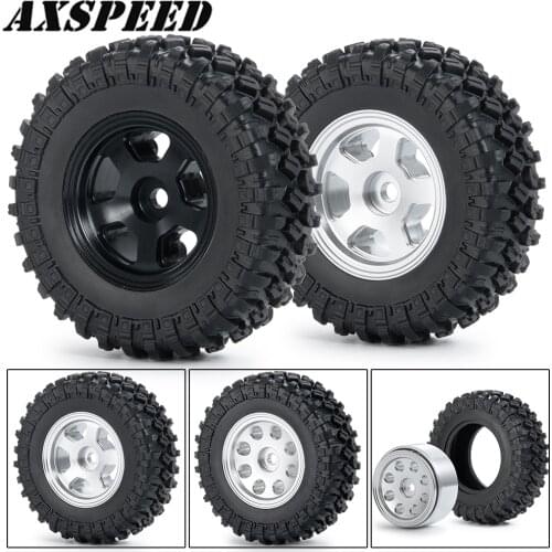 AXSPEED 4PCS SCX24 Wheels Tires Set Metal Wheel Rims and Rubber Tyres for 1/24 Axial SCX24 90081 RC Car Upgrade Parts