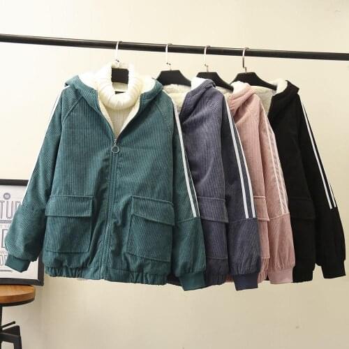 High Quality Autumn Winter Jacket Women Plus size 4XL Loose Coat Casual Hooded Bomber Jacket Soft Corduroy Fur Warm Outerwear