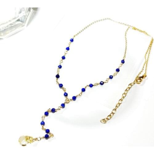 Lii Ji Natural Lapis Lazuli Citrine Drop Bead 925 Sterling Silver Gold Plated Handmade Necklace 40+5cm