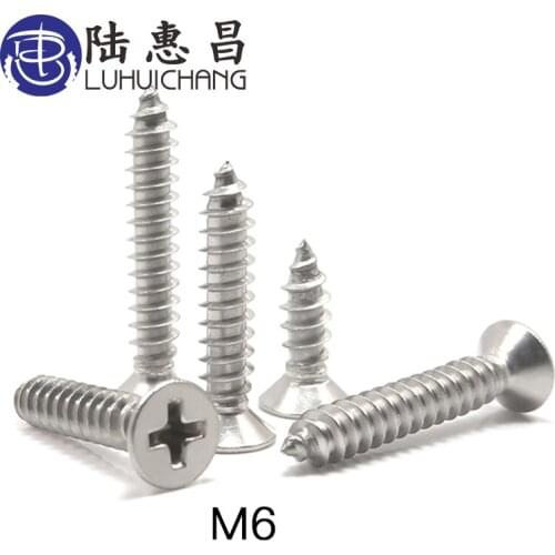 Luchang 304 Stainless Steel M6 Cross Recessed Flat Head Screws Phillips Self-tapping Wood Screws