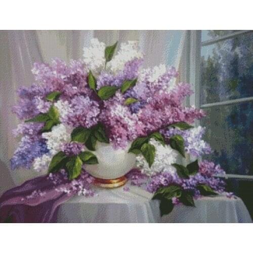 Top new Embroidery Counted Cross Stitch Kits Needlework Crafts 14 ct DMC DIY Arts Handmade Decor - violet flowers