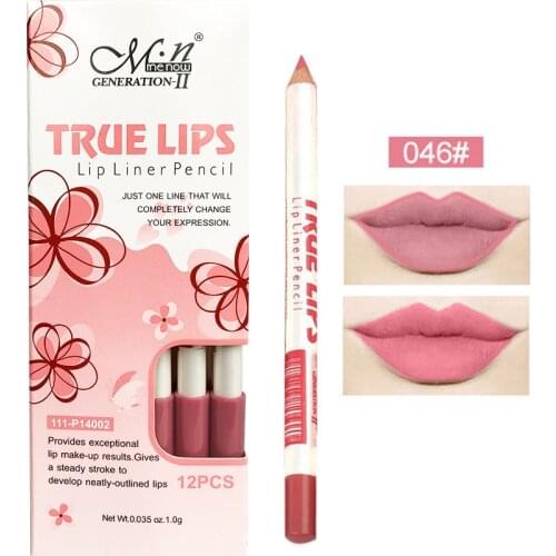 Menow wood lip liner pencil 12 colors sexy red brown nude makeup lipstick tattoo pen waterproof long lasting lipliner pen MN116