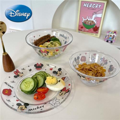 Disney Cute Cartoon Mickey Mouse Minnie Glass Salad Bowl Breakfast Bowl High Temperature Glass Plate Tableware