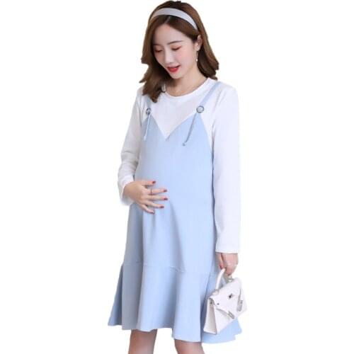 Sweet Patchwork Maternity Cotton Dresses Autumn Spring Fashion Clothes for Pregnant Women Elegant Pregnancy Dresses Clothing