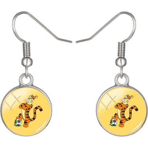 Disney Cartoon Tigger Earrings Photo Fashion Earrings Round Glass Dome Earrings Give Girls Accessories Anytime With Taste