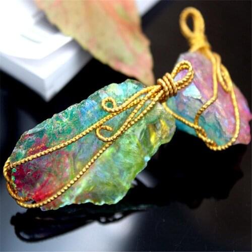 Wholesale 6pc/lot Natural stone multi irregular handmade necklace pendant copper wire DIY