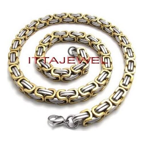 Wholesale 5PCS Mens Silver and Gold Tone Stainless Steel Box Chain Necklace,Free Shipping SCN18001