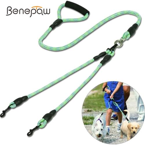 Benepaw Fashion Durable Dual Dog Leash Comfortable Padded Handle Strong 360 Degree No Tangle Double Pet Walking Training Lead