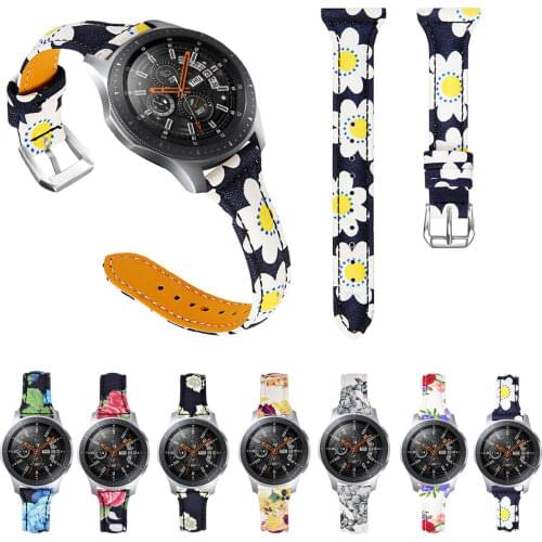 Watch Band for Samsung Galaxy Watch 46mm Gear S3 Classic Frontier Flower Printed Leather Band for Huawei Watch GT Watch Strap