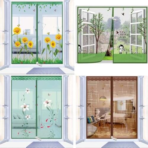 Embroidery Flower Zipper Opening Insect Anti-Mosquito Net Window Curtain Mesh Air Tulle Summer Home Invisible Yarn Screen Remove