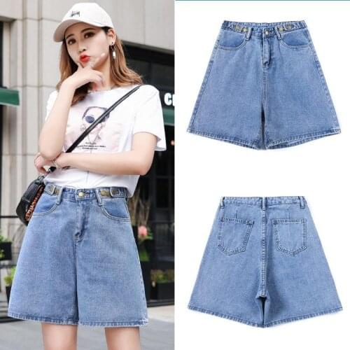 Fashion Korean Denim Wide Leg Shorts 2021 Ladies Summer High Waist Casual Thin Pants Women Slim Jeans Loose Streetwear