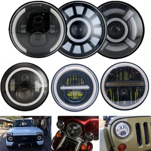Motorcycle 7" LED H4 Headlights with Halo Angel Eye for car Suzuki Samurai for Jeep Wrangler JK TJ Lada Niva Beetle Classic