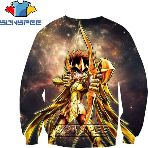 SONSPEE 3D Anime Saint Seiya Sagittarius Custom Printed Sweatshirt Autumn Winter Round Neck Mens Womens Fashion Sweatshirt