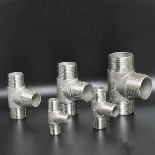 1/4" 3/8" 1/2" 3/4" 1" to 2" BSPT Euqal Male Tee 3 Ways 304 Stainless Steel Pipe Fitting Water Gas Oil