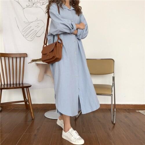 2020 Casual Autumn Shirt Long Dress Women Loose White Blue Ladies Dresses Plus Size Party Dress vestidos
