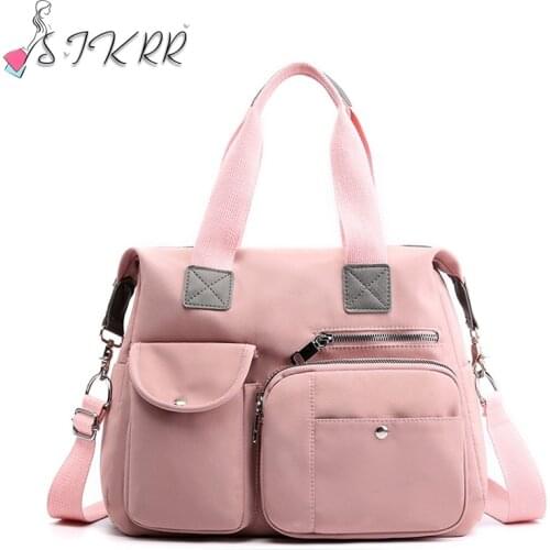 S.IKRR Waterproof Nylon Duffle Bag Large Tote Travel Bag Women Solid Color Multile Pockets Handbag Ladies Shoulder Mommy Bags
