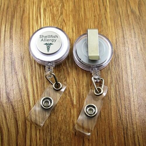 Shellfish Allergy Medical ID Badge Reel for Docter Nurse Teacher Student retractable recoil id badge holder work fun