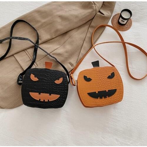 Halloween Pumpkin Shape Crossbody Bag PU Leather Adorable Girl Messenger Purse Carton Orange Round Shoulder Bag