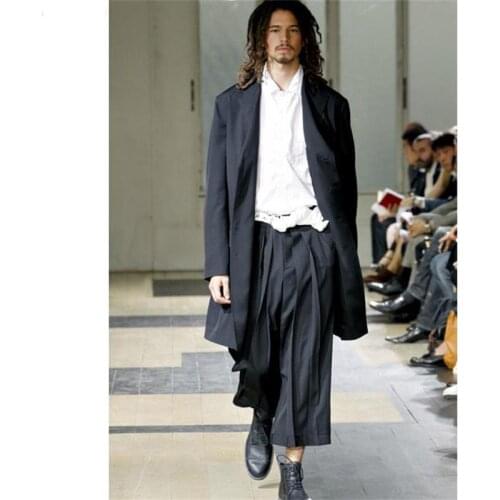 M-4XL European and American skirt pants cropped pants wide leg pants catwalk trendy mens loose casual pants dark high street pa