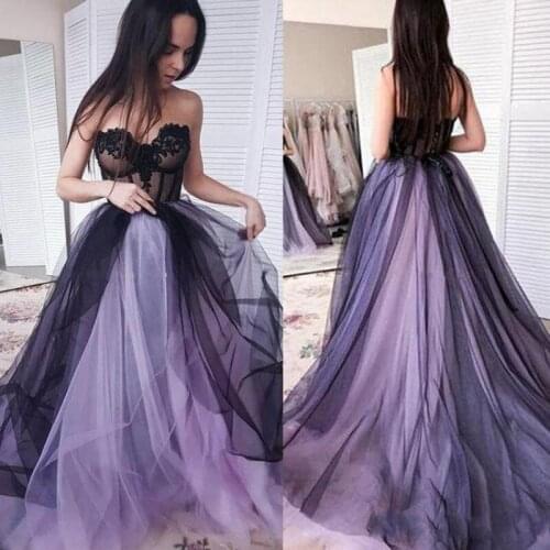 2021 Gothic Wedding Dress Illusion Sweetheart Neckline Lace Up Back Sweep Train Tulle Beach Wedding Gown Vestido De Novia