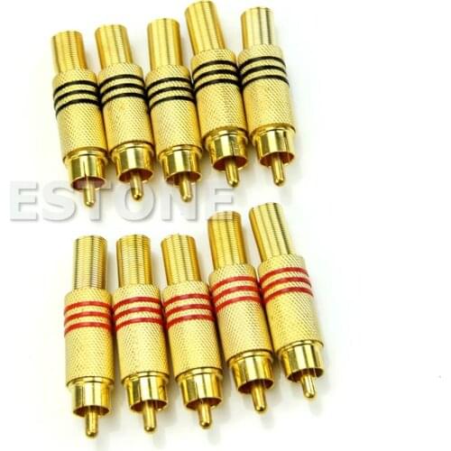 10PCS RCA Gold Plated Plug Audio Male Connector Metal Spring