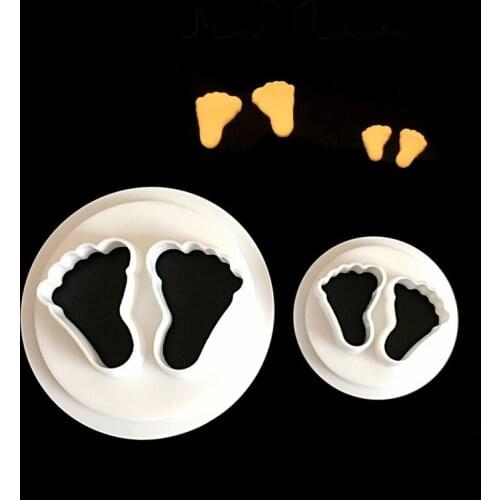 2Pcs Baby Feet Cookie Cutters Cute Plastic 3D Cartoon Pressable Biscuit Mold Stamp Kitchen Baking Pastry Bakeware Mold