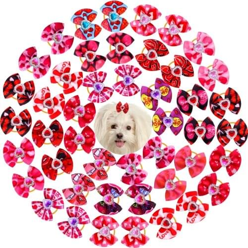 20pc Dog Bows Love Style Pets Dogs Hair Bows PInk Girl Dog Cat Hair Accessories Diamond Small Dog Hiar Bow Grooming Accessories