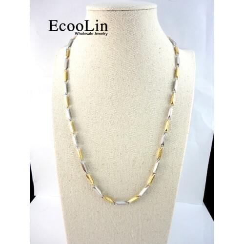 30Pcs EcooLin Brand 22.06inch Bamboo Stainless Steel DoubleColor Chain 56Cm Necklaces For Women Men Fashion Jewelry LR2401