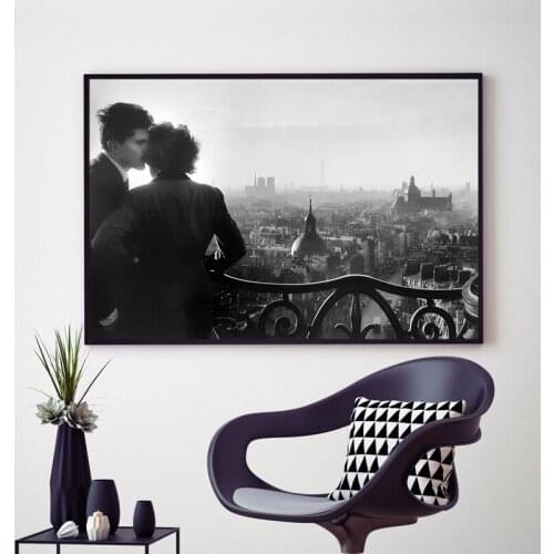 Couple Overlooking Paris Prints Black and White Photography Poster Vintage Wall Art Canvas Painting Picture Living Room Decor
