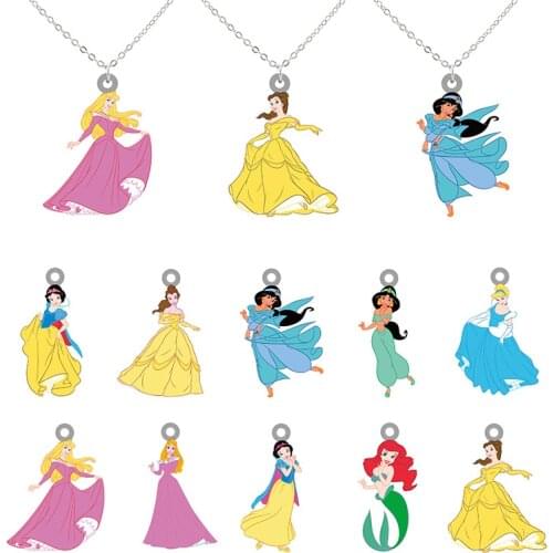 Disney Arlo Princess Ariel Princess Long Chain Necklace Cute Girl Jewelry Epoxy Design Compact Epoxy Pendant Necklace