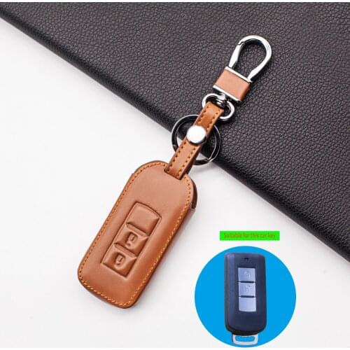 Carrying Leather Key Fob Case Cover Skin Set for Mitsubishi Outlander ASX RVR AXR Native Pajero Shogun Montero Lancer 2 buttons