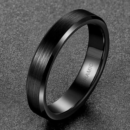 Eamti 4mm Black Brushed Ceramic Ring Women Men Wedding Rings Engagement Band Female Jewelry Anillo Negro Bague Ceramique