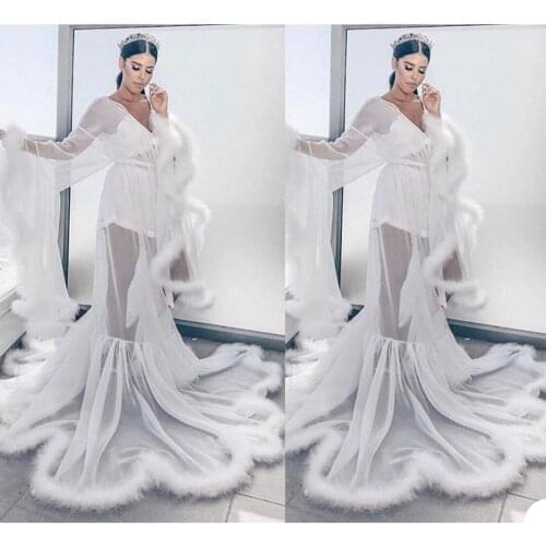 Elegant Maternity Bathrobe Floor Length V Neck Pajamas For Pregnant Women Photo Shoot PromParty Wedding Nightgowns