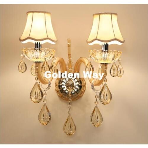 European Modern LED Champagne K9 Crystal Wall Lamps Bedroom Headboard Bedside Lamp Wall Sconce Light Fixture Home Decoration