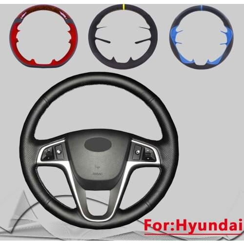 Customized DIY Car Steering Wheel Cover For Hyundai Solaris Verna i20 Accent Black Artificial Suede Leather Steering Wheel Wrap